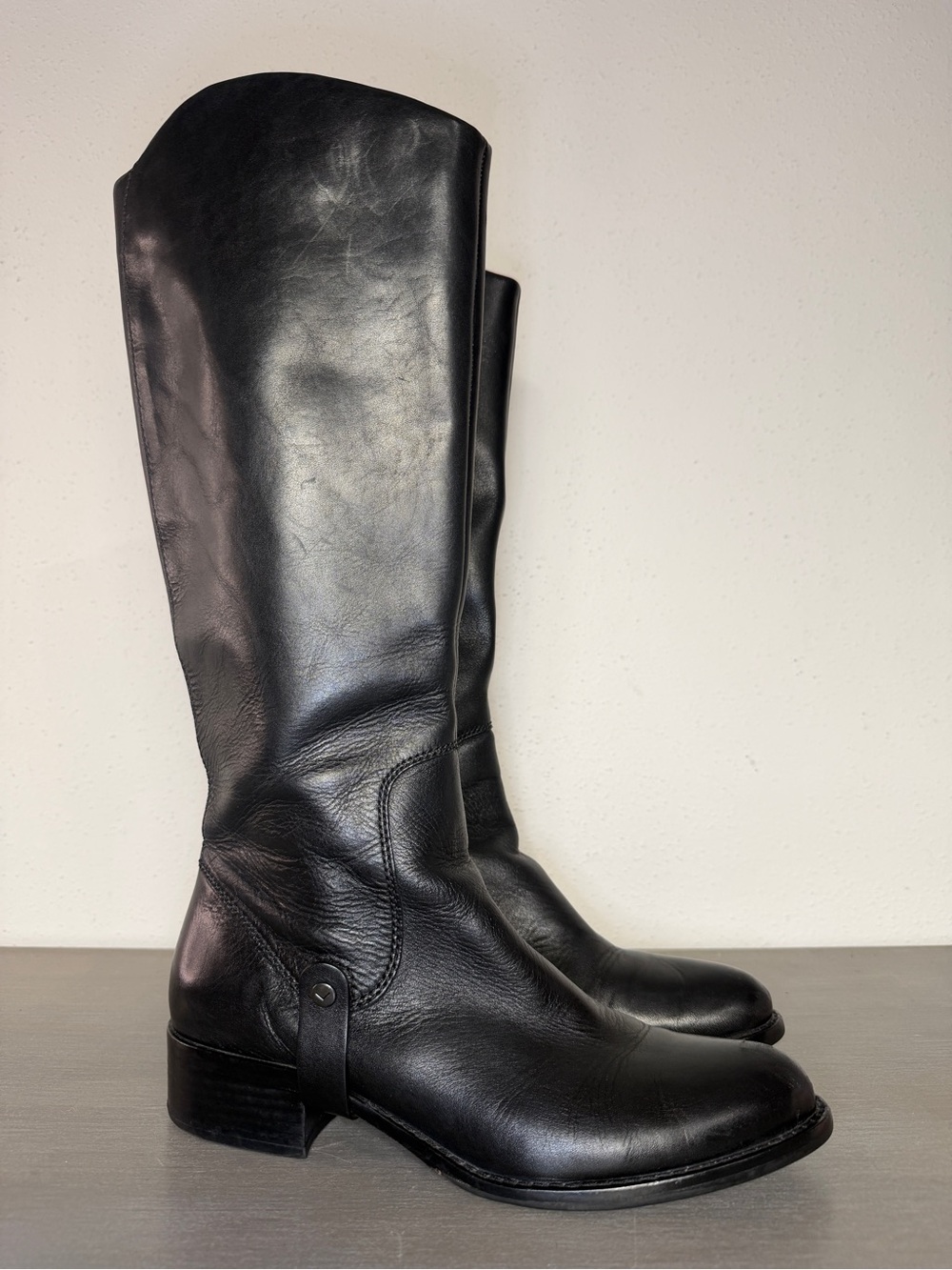 Via Spiga Gabrielle Black Leather Knee High Riding Boots Harness Womens Size 9M